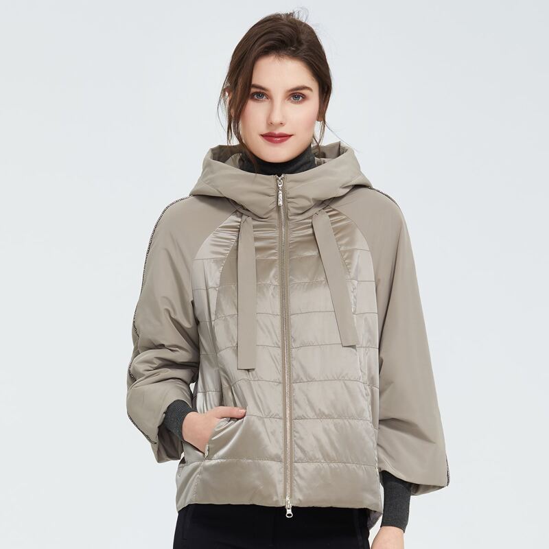 

Zip Up Drawstring Hooded Padded Coat, Mocha brown