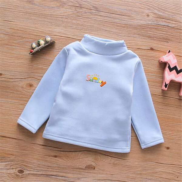 

Toddler Girls Letter Graphic Mock Neck Tee, Baby blue