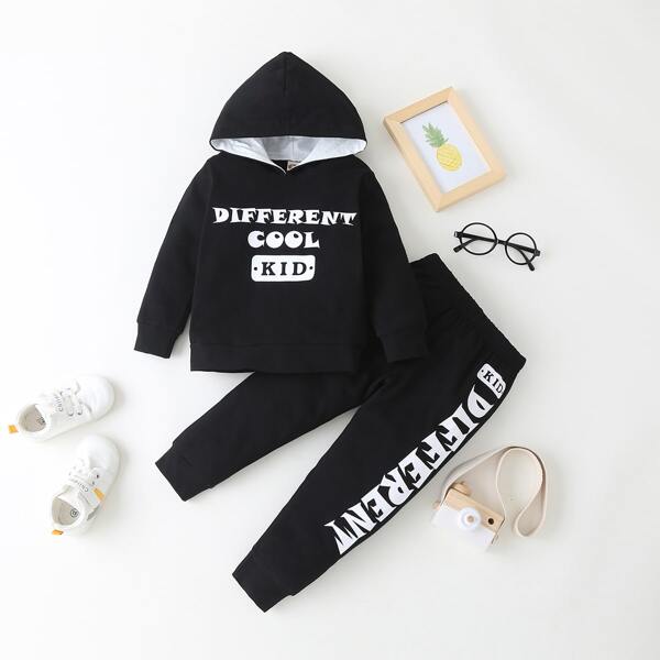 

Toddler Boys Letter Graphic Hoodie & Sweatpants, Black