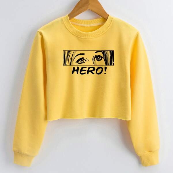 

Girls Figure And Letter Graphic Crop Sweatshirt, Yellow