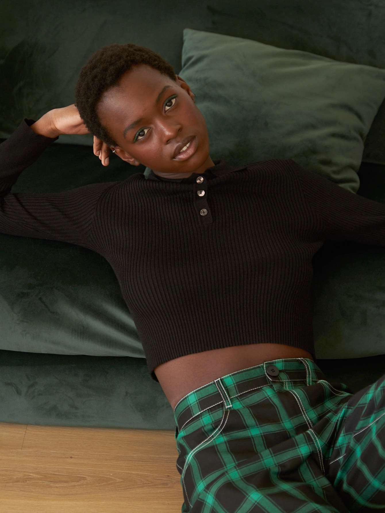 Buttoned Half Placket Ribbed Knit Sweater thumbnail