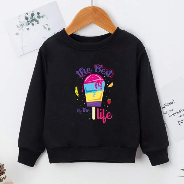 

Toddler Girls Slogan And Cartoon Graphic Sweatshirt, Black