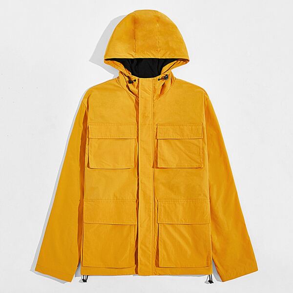 

Men Zip Up Drawstring Hoodie, Yellow