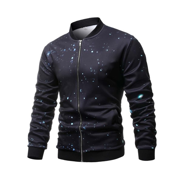 

Men Galaxy Print Zip Up Bomber Jacket, Navy blue