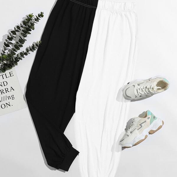 

Plus Two Tone Sweatpants, Black and white