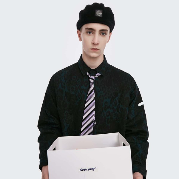

Men Contrast Piping Leopard Shirt, Black