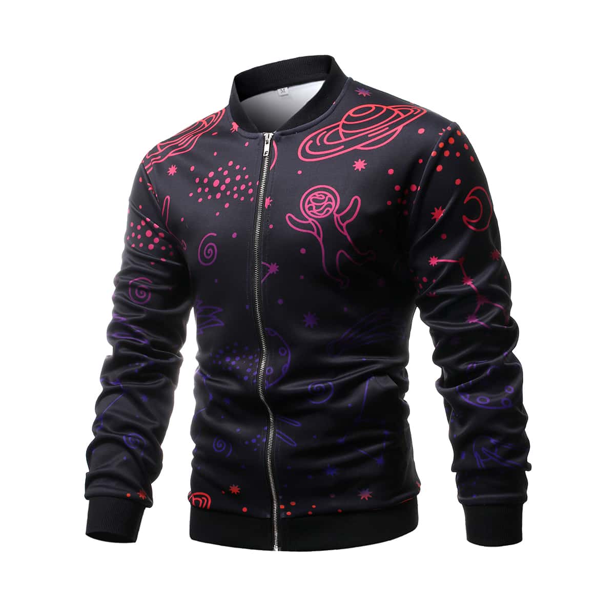 

Guys Cartoon Graphic Zip Up Bomber Jacket, Black