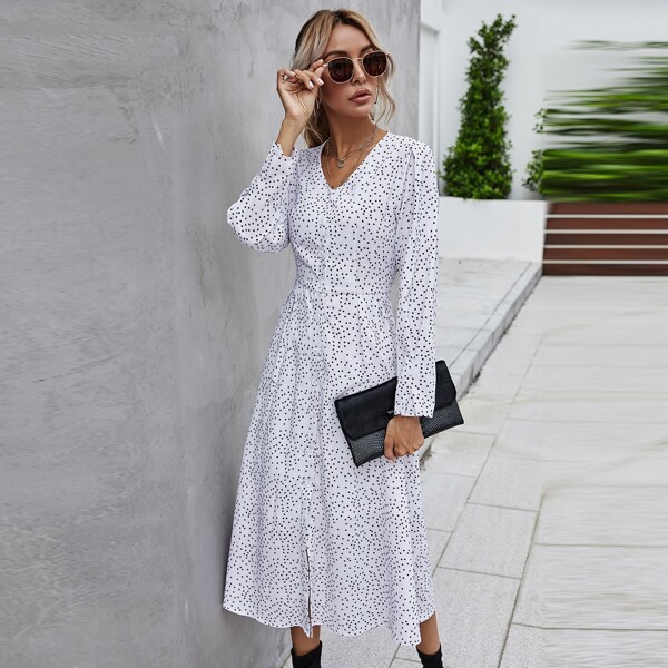

Polka Dot Longline Shirt Dress, White
