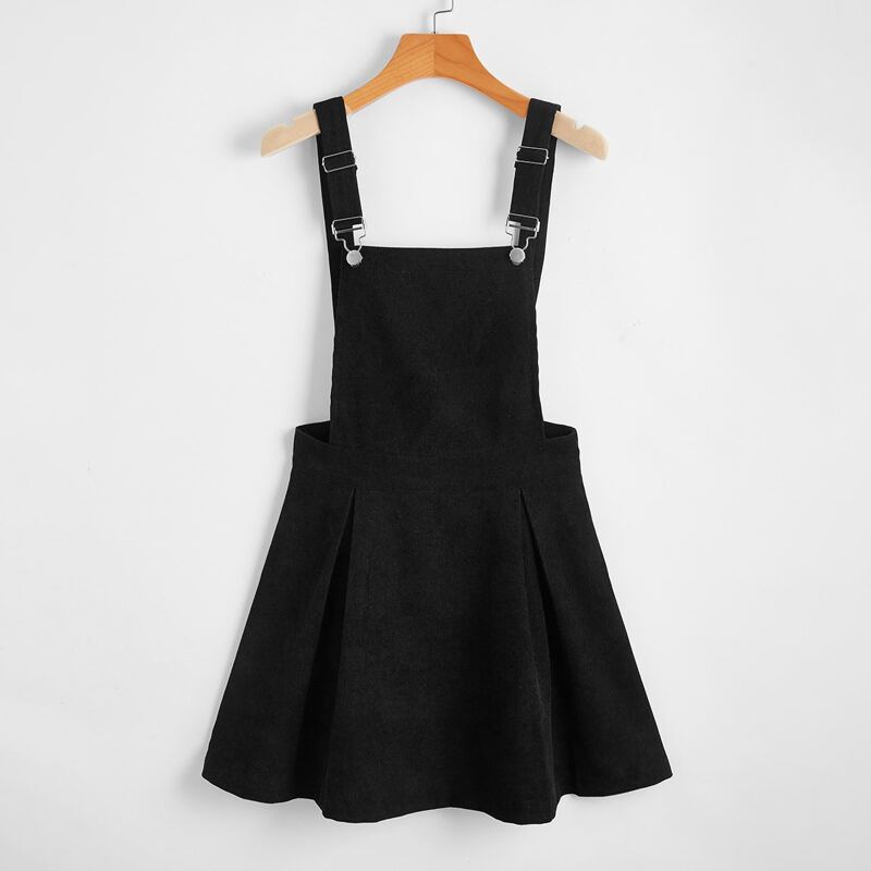 

Corduroy Solid Pinafore Dress, Black