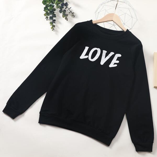 

Letter Graphic Raglan Sleeve Sweatshirt, Black