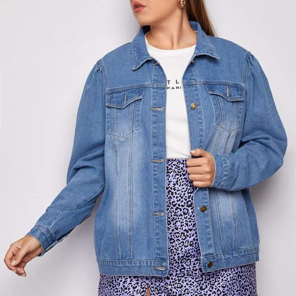

Plus Bleach Wash Denim Trucker Jacket, Light wash