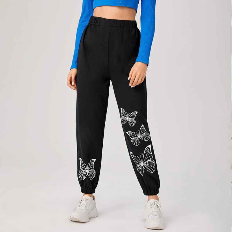 

Butterfly Print Sweatpants, Black
