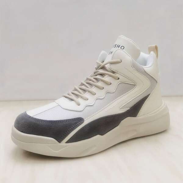 

Men Lace Up Front High Top Skate Shoes, Beige