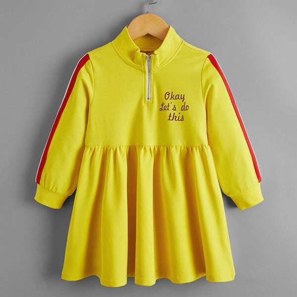 

Toddler Girls Slogan And Side Striped Sweatshirt Dress, Yellow