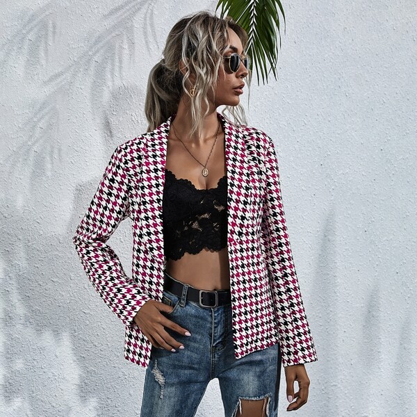 

Houndstooth Shawl Collar Blazer, Multicolor
