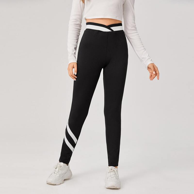 

Contrast Striped Leggings, Black