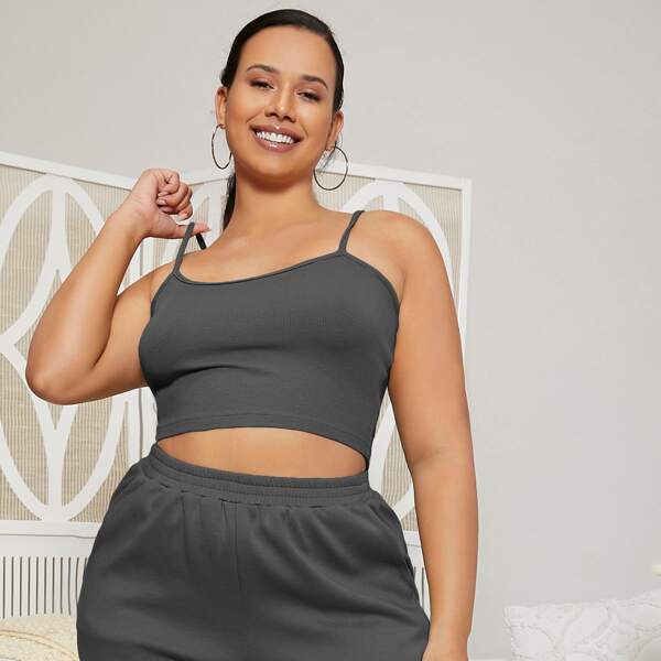 

Plus Solid Crop Cami Top, Dark grey