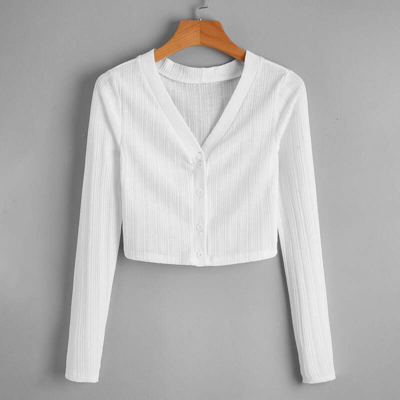 

Button Front Rib Cardigan, White