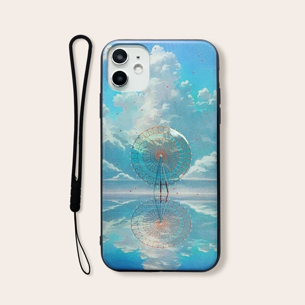 

Ferris Wheel Pattern iPhone Case With Lanyard, Blue