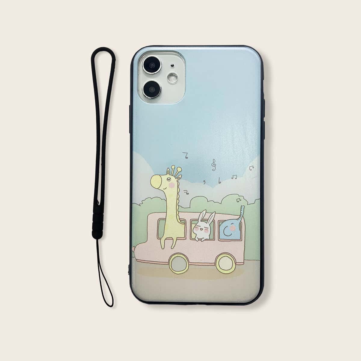 

Animal Cartoon Graphic iPhone Case With Lanyard, Multicolor