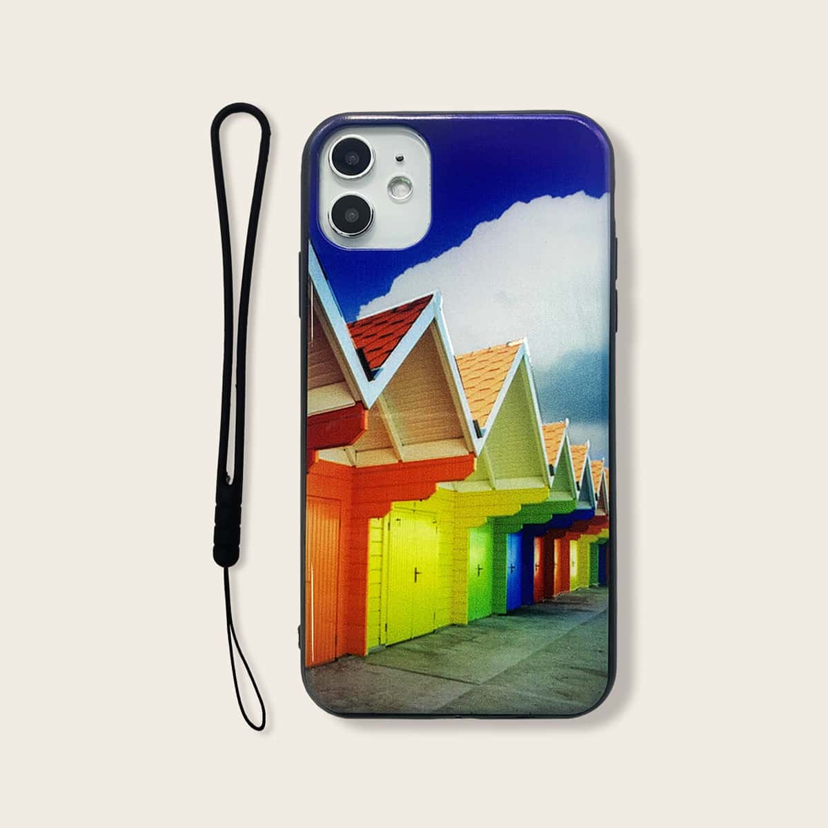 

Colorful House Print iPhone Case With Lanyard, Multicolor