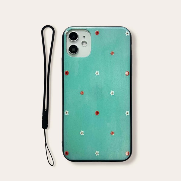 

Чехол для iPhone с цветочным рисунком и шнурком, Зелёный