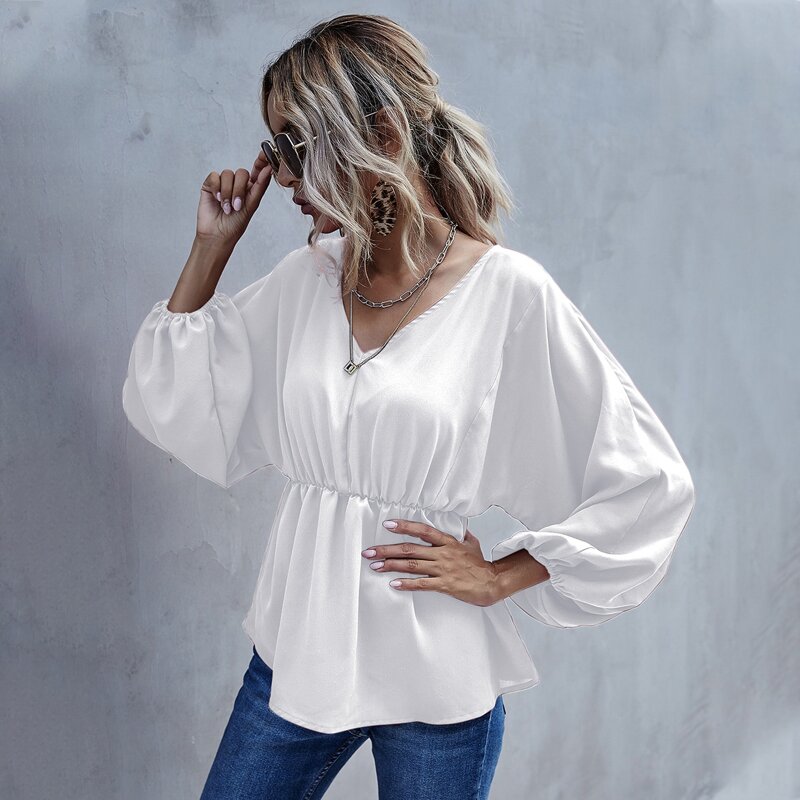 

Bishop Sleeve Peplum Blouse, White