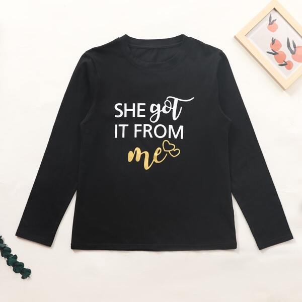 

Slogan & Heart Print Tee, Black