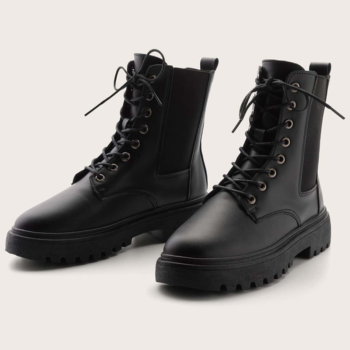 

Lace-up Front Chelsea Boots, Black