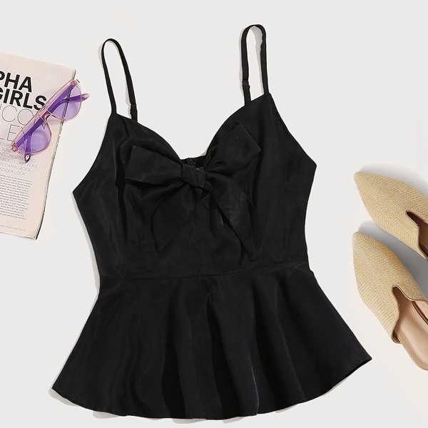 

Plus Bow Front Peplum Cami Top, Black