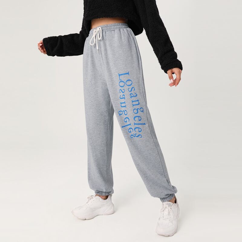 

Letter Graphic Drawstring Pants, Light grey