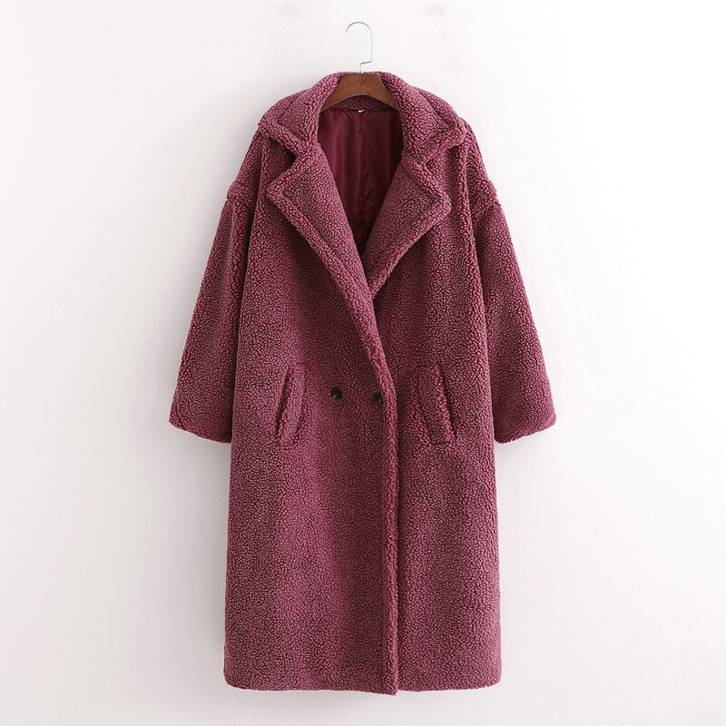 

Drop Shoulder Double Button Teddy Coat, Purple