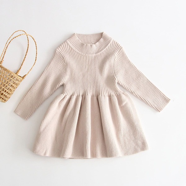 

Toddler Girls Solid Mock Neck Ribbed Knit Dress, Beige