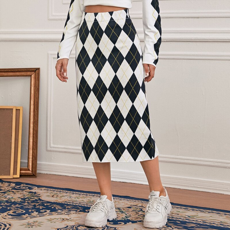 

Argyle Pattern Knit Skirt, Multicolor