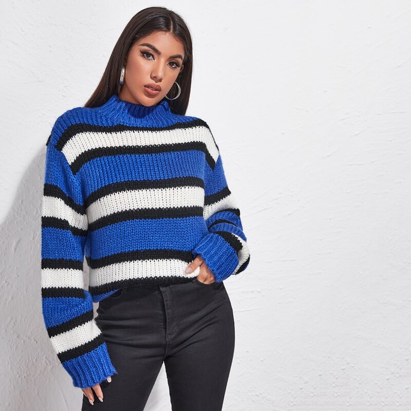 

Mock-Neck Striped Sweater, Multicolor
