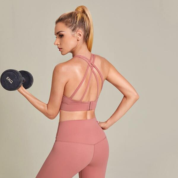

Criss Cross Back Sports Bra, Coral pink