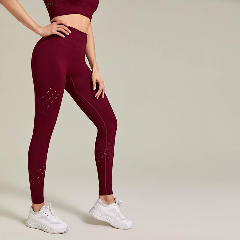 

Hollow Out Wide Band Waist Sports Leggings, Burgundy