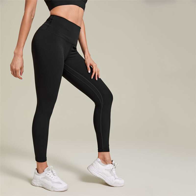 

Wide Band Waist Sports Leggings With Inside Pocket, Black