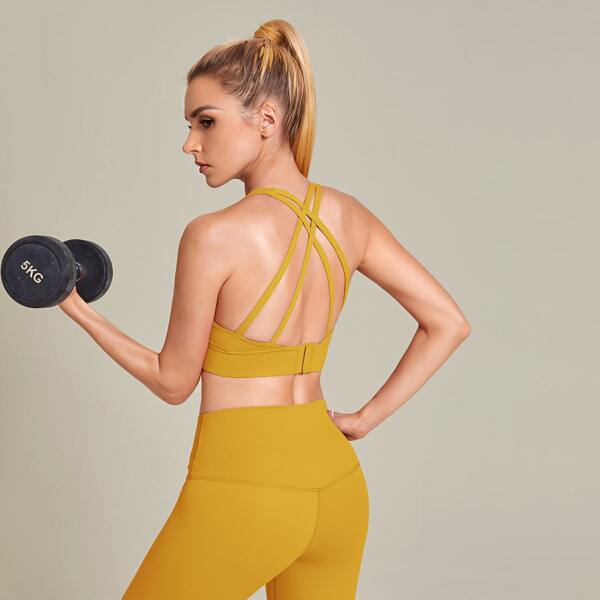 

Criss Cross Back Sports Bra, Mustard yellow