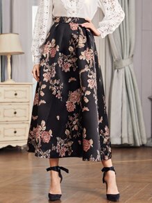 SHEIN Clasi 折疊百褶花卉半身裙 - 黑色 - 查看 3