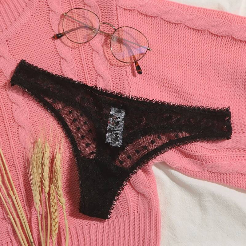 

Heart Pattern Mesh Panty, Black