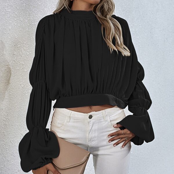 

Tie Back Puff Sleeve Crop Blouse, Black