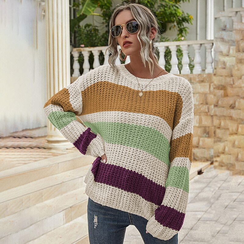 

Colorblock Drop Shoulder Open Knit Sweater, Multicolor