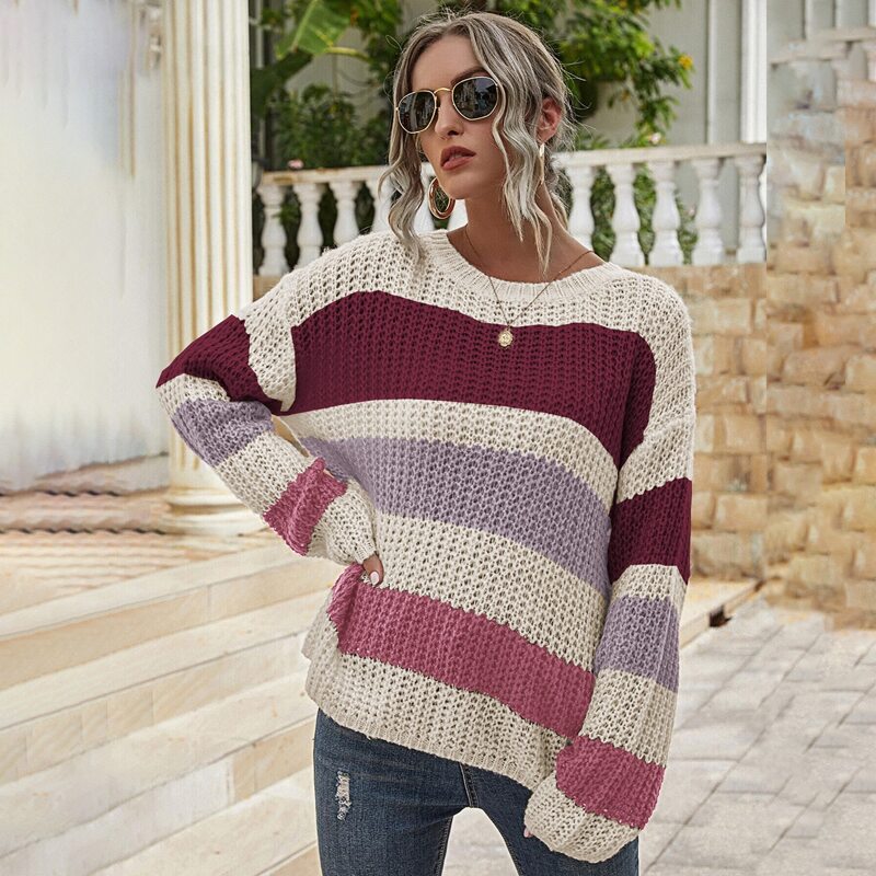 

Colorblock Drop Shoulder Open Knit Sweater, Multicolor
