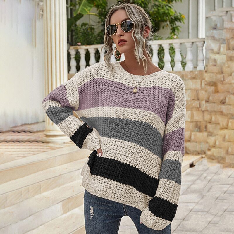 

Colorblock Drop Shoulder Open Knit Sweater, Multicolor