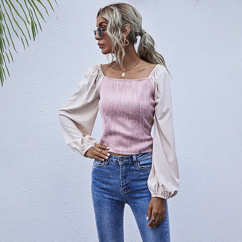 

Contrast Tweed Square Neck Top, Pink
