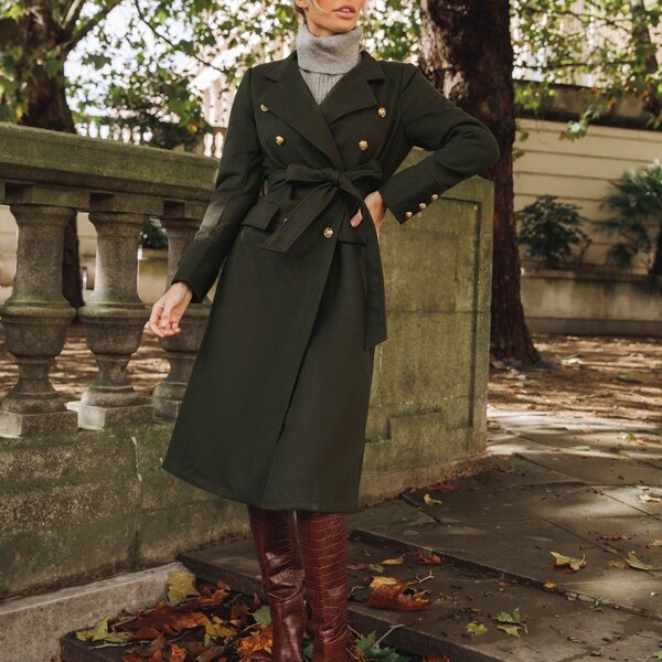 

Double Breasted Belted Coat, Army green