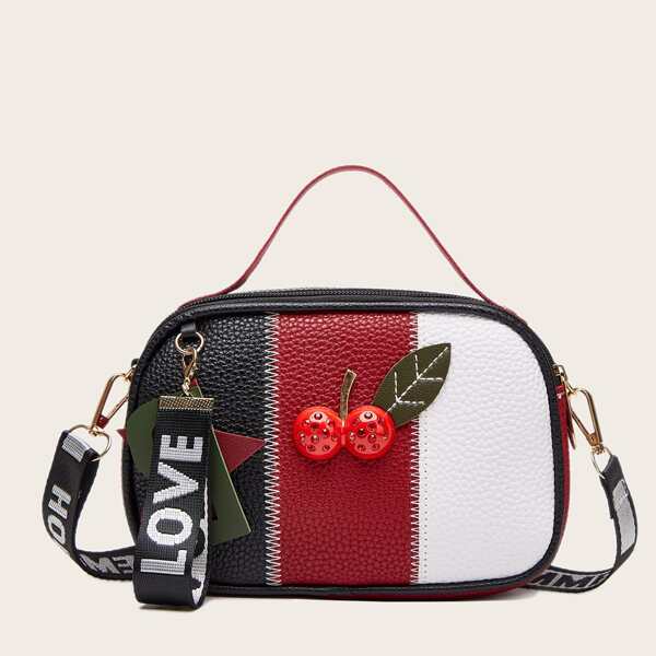 

Cherry Decor Color Block Satchel Bag, Pink