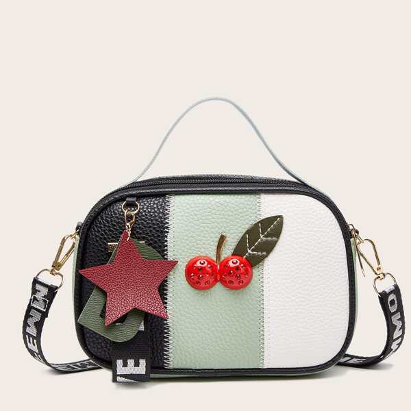 

Cherry Decor Color Block Satchel Bag, Green