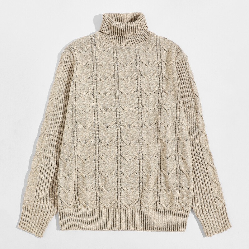 

Guys Solid High Neck Sweater, Beige